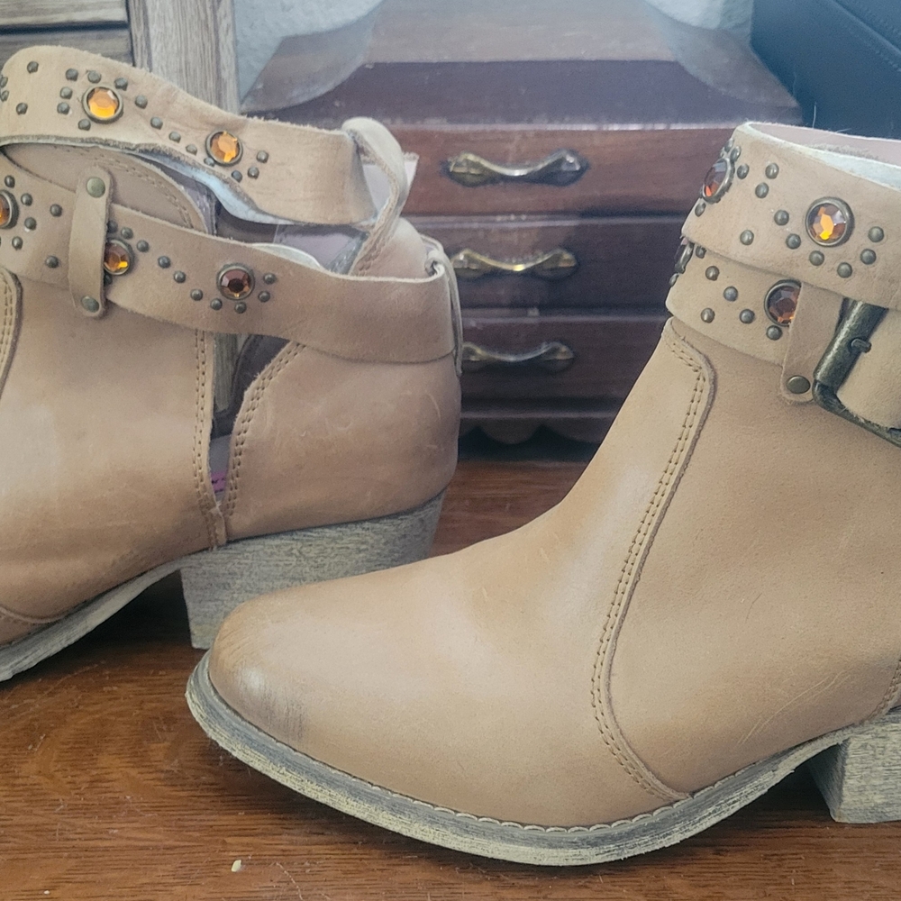 Betsey Johnson Studded Camel Ankle Booties